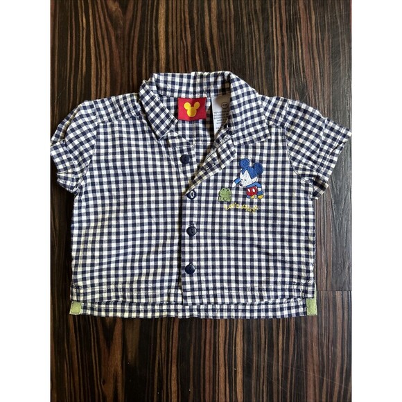 Disney Babies Mickey Mouse Frog Embroidered Boys Button Up Shirt Sz 12 Mo Y2K - Picture 1 of 4